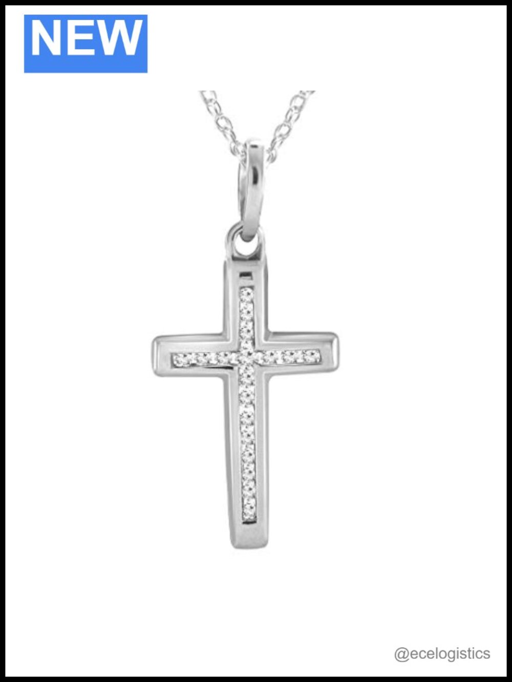925 Sterling Silver Diamond Cross Pendant Necklace 18" Chain